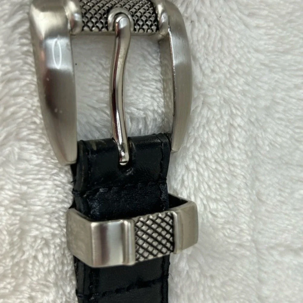 Izod Black Leather Belt with Silvertone Golf Motif Medallions‎ & Tip
